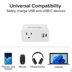 Wall Outlet Extender with USB-C and USB Charger, White (PS1-CA1)<Plugable Hot