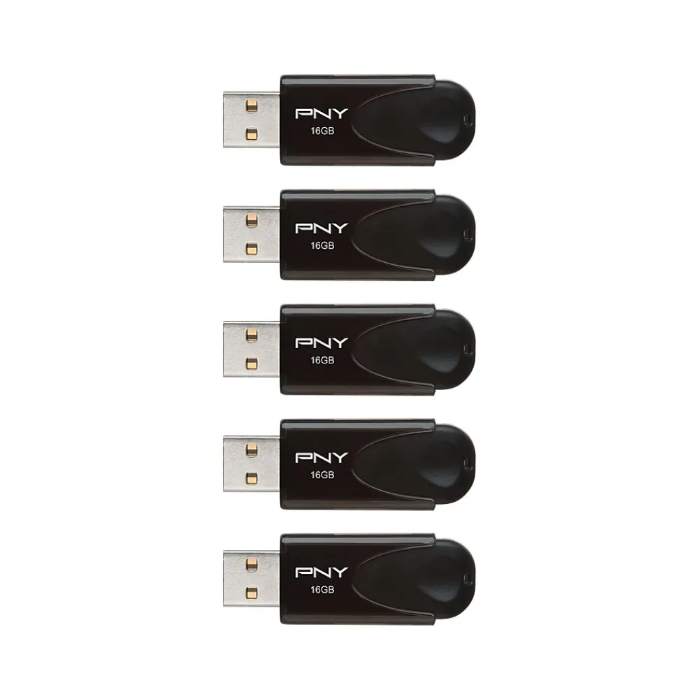 Clearance PNY Attache 4 16GB USB 2.0 Type-A Flash Drive, Black, 5/Pack (P-FD16GX5ATT4MC)