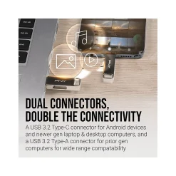 PNY DUO LINK Dual 256GB USB 3.2 Type-C Flash Drive, Silver (P-FDI256DULINKTYC-GE)