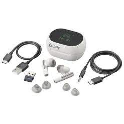 Voyager Free 60+ UC Wireless Noise Cancelling Bluetooth Earbuds, USB-A, MS Certified, White Sand (7Y8G7AA)<Poly Discount