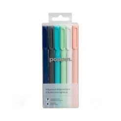 Pens|Poppin Signature Ballpoint Pens, Medium Point, Black Ink, 6/Pack (105066)
