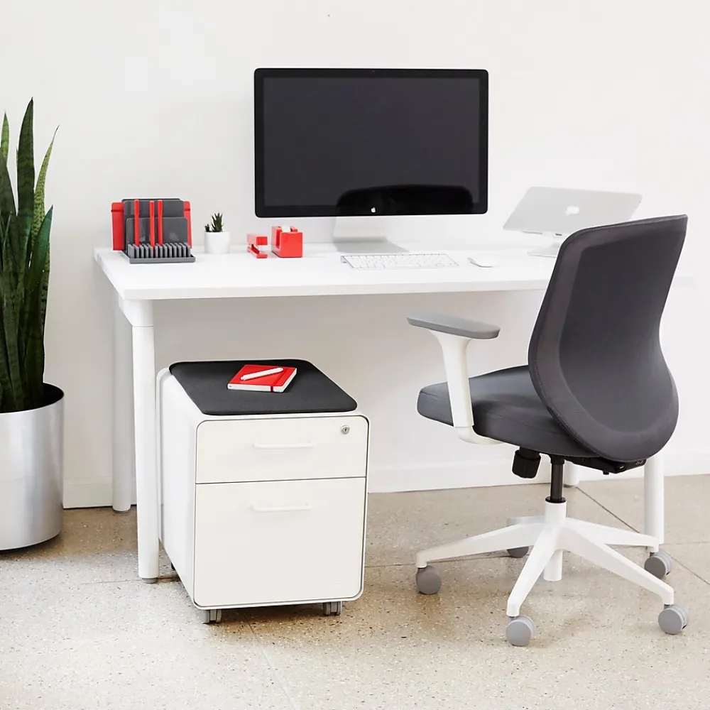 File Cabinets*Poppin Stow 2-Drawer Mobile Vertical File Cabinet, Letter/Legal Size, Lockable, 21.5"H x 15.75"W x 20"D, White (104731)