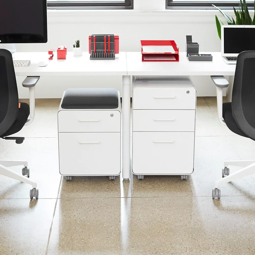 File Cabinets*Poppin Stow 2-Drawer Mobile Vertical File Cabinet, Letter/Legal Size, Lockable, 21.5"H x 15.75"W x 20"D, White (104731)
