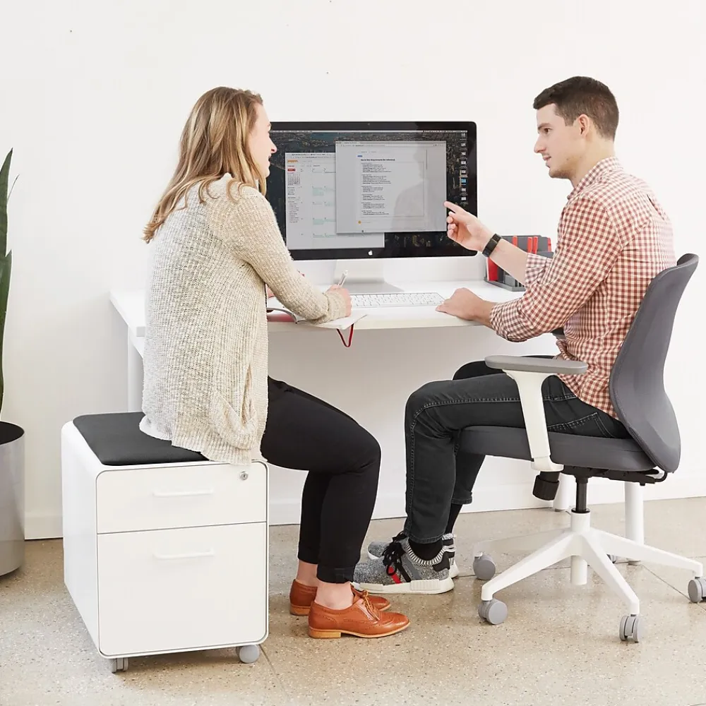 File Cabinets*Poppin Stow 2-Drawer Mobile Vertical File Cabinet, Letter/Legal Size, Lockable, 21.5"H x 15.75"W x 20"D, White (104731)