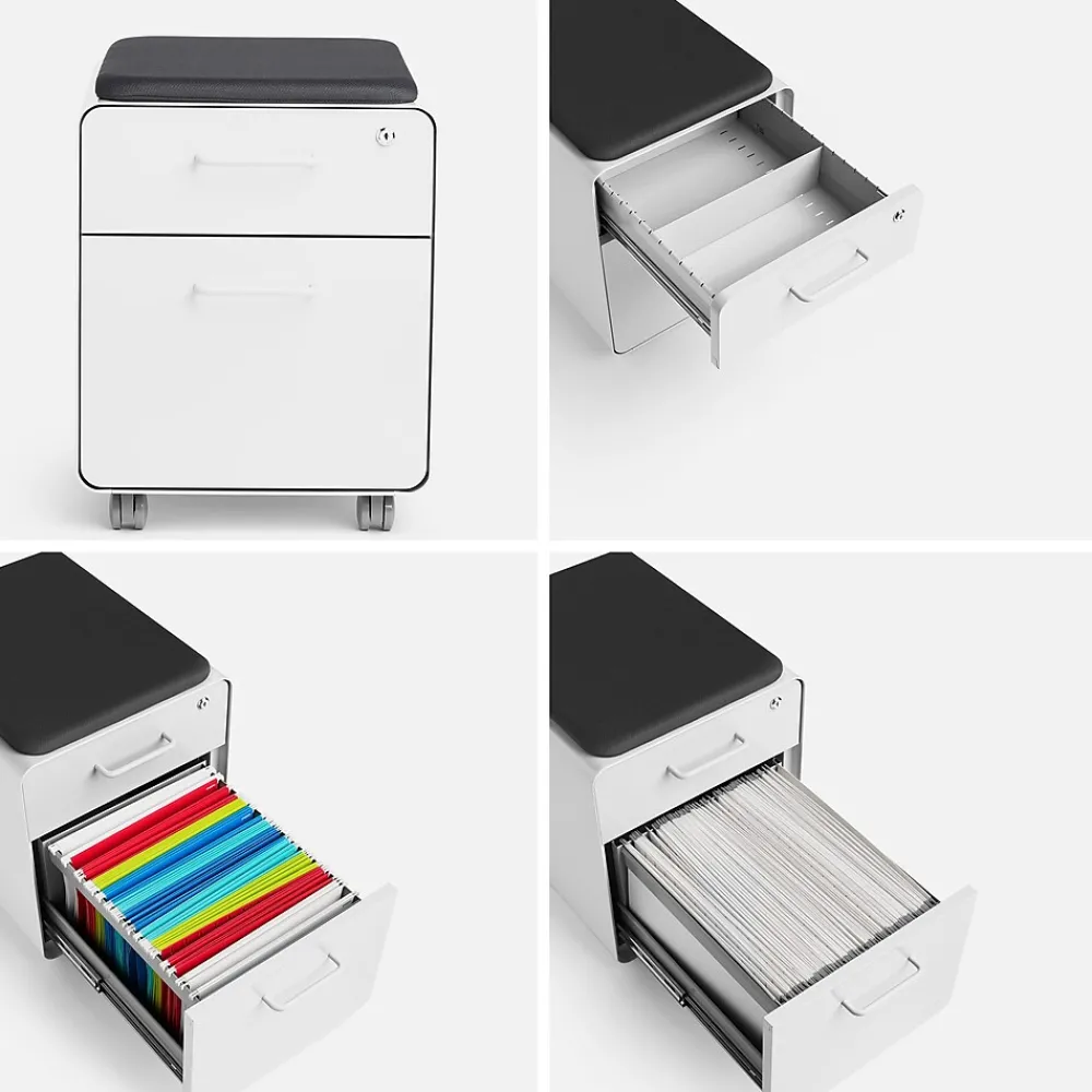 File Cabinets*Poppin Stow 2-Drawer Mobile Vertical File Cabinet, Letter/Legal Size, Lockable, 21.5"H x 15.75"W x 20"D, White (104731)