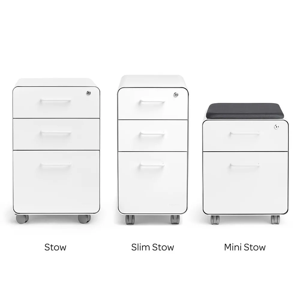 File Cabinets*Poppin Stow 2-Drawer Mobile Vertical File Cabinet, Letter/Legal Size, Lockable, 21.5"H x 15.75"W x 20"D, White (104731)