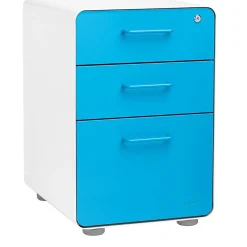 File Cabinets*Poppin Stow 3-Drawer Mobile Vertical File Cabinet, Letter/Legal Size, Lockable, 24"H x 15.75"W x 20"D, White and Blue (100429)