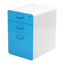 File Cabinets*Poppin Stow 3-Drawer Mobile Vertical File Cabinet, Letter/Legal Size, Lockable, 24"H x 15.75"W x 20"D, White and Blue (100429)