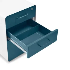 File Cabinets*Poppin Stow 3-Drawer Vertical Locking File Cabinet, White & Slate Blue, 16