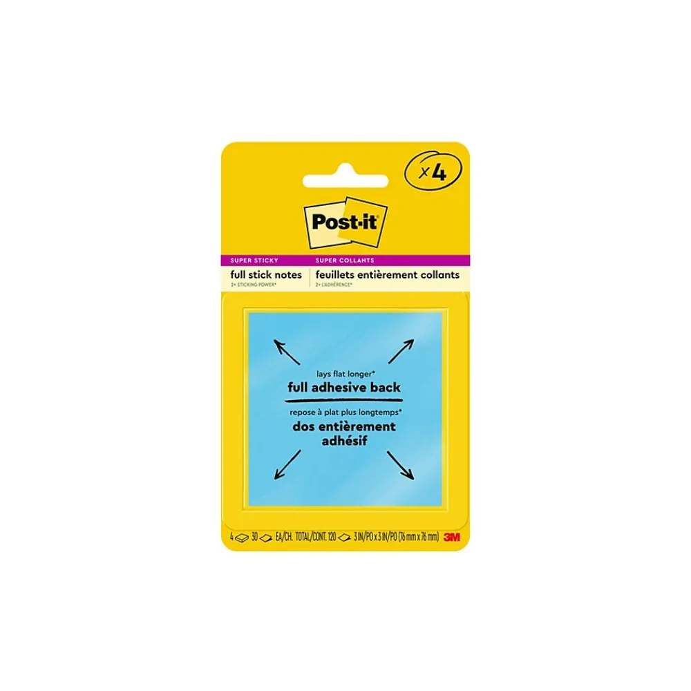 Post-It Notes*Post-it Full Adhesive Notes, 3" x 3", Energy Boost Collection, 30 Sheet/Pad, 4 Pads/Pack (F3304SSAU)