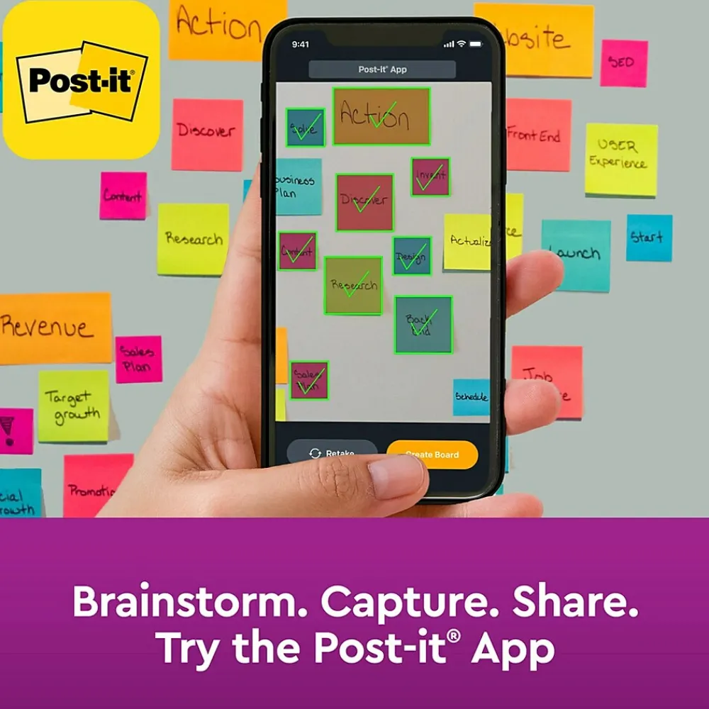 Post-It Notes*Post-it Full Adhesive Notes, 3" x 3", Energy Boost Collection, 30 Sheet/Pad, 4 Pads/Pack (F3304SSAU)