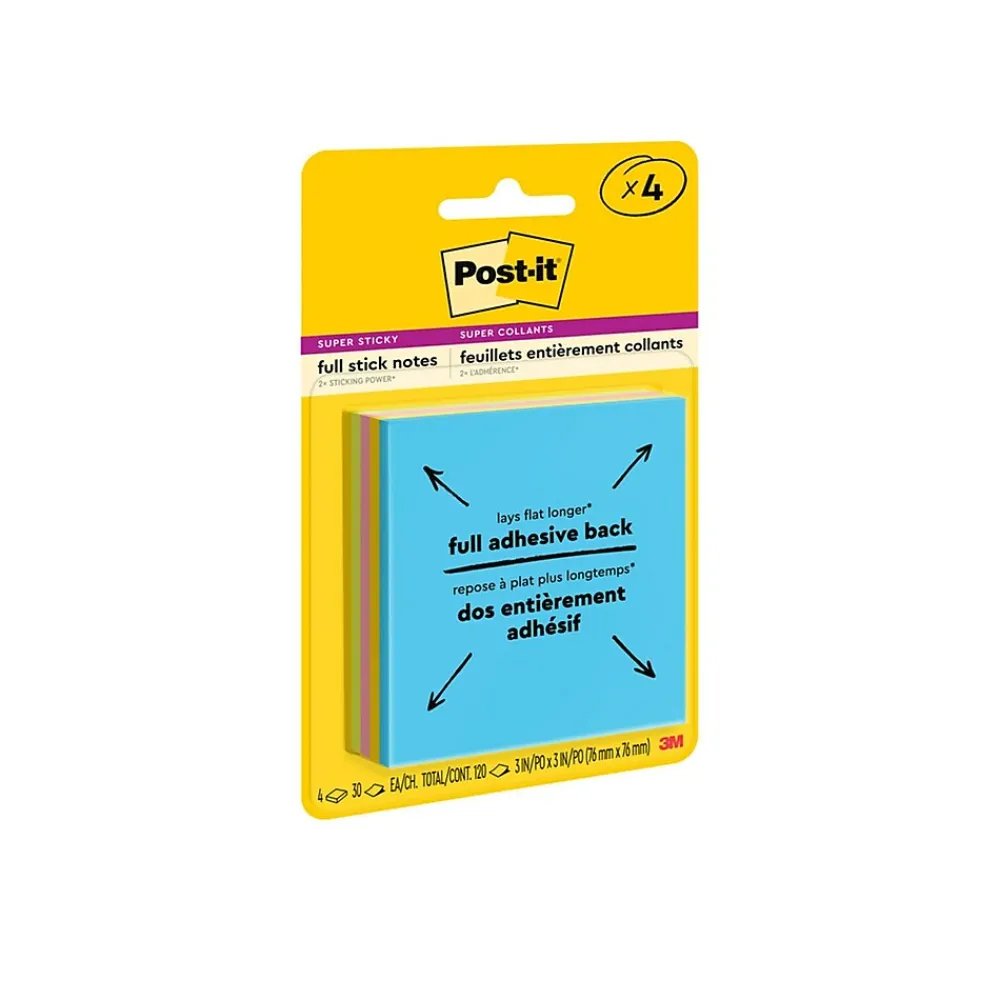 Post-It Notes*Post-it Full Adhesive Notes, 3" x 3", Energy Boost Collection, 30 Sheet/Pad, 4 Pads/Pack (F3304SSAU)