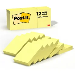 Post-It Notes*Post-it Notes, 1 3/8" x 1 7/8", Collection, 100 Sheet/Pad, 12 Pads/Pack (653-YW) Canary