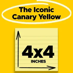 Post-It Notes*Post-it Notes, 4" x 4", Canary Collection, Lined, 300 Sheet/Pad (675-YL)