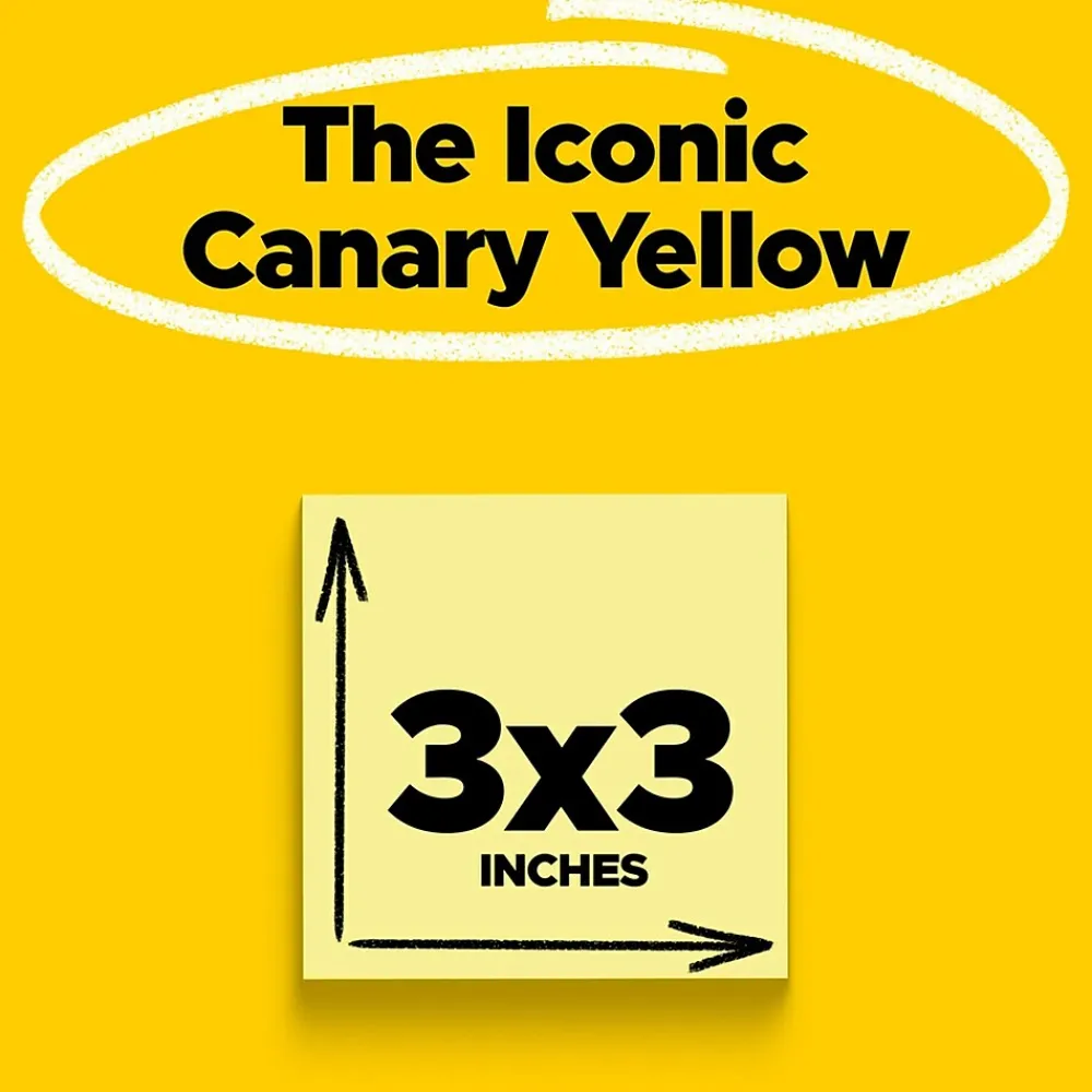 Post-It Notes*Post-it Notes, 3" x 3", Canary Collection, 100 Sheet/Pad, 18 Pads/Pack (654-14+4YW) Canary Yellow