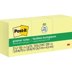 Post-It Notes*Post-it Recycled Notes, 1 3/8" x 1 7/8", Canary Collection, 100 Sheet/Pad, 12 Pads/Pack (653RPYW) Canary Yellow