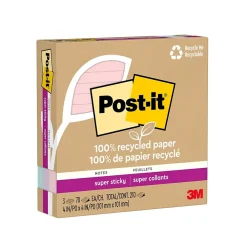 Post-It Notes*Post-it Recycled Super Sticky Notes, 4" x 4", Collection, Lined, 70 Sheet/Pad, 3 Pads/Pack (675R-3SSNRP) Wanderlust Pastels