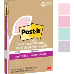 Post-It Notes*Post-it Recycled Super Sticky Notes, 4" x 6", Collection, 45 Sheet/Pad, 4 Pads/Pack (4621R-4SSNRP) Wanderlust Pastels