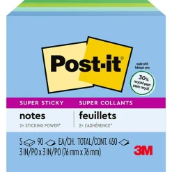 Post-It Notes*Post-it Recycled Super Sticky Notes, 3" x 3", Collection, 90 Sheet/Pad, 5 Pads/Pack (654-5SST) Oasis