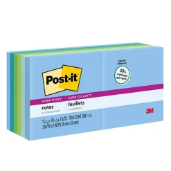 Post-It Notes*Post-it Recycled Super Sticky Notes, 3" x 3", Oasis Collection, 90 Sheet/Pad, 12 Pads/Pack (65412SST)
