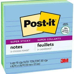 Post-It Notes*Post-it Recycled Super Sticky Notes, 4" x 4", Bora Bora Collection, Lined, 90 Sheet/Pad, 4 Pads/Pack (675-4SST)