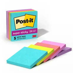 Post-It Notes*Post-it Super Sticky Notes, 3" x 3", Collection, 90 Sheet/Pad, 5 Pads/Pack (654-5SSMIA) Supernova Neons