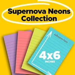 Sticky Notes*Post-it Super Sticky Notes, 4" x 6", Supernova Neons Collection, Lined, 45 Sheet/Pad, 24 Pads/Pack (660-24SSMIA-CP)