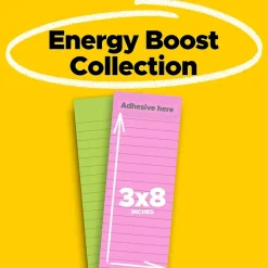 Post-It Notes*Post-it Super Sticky Notes, 3" x 8", Energy Boost Collection, 45 Sheets/Pad, 2 Pads/Pack (3845-2SS)