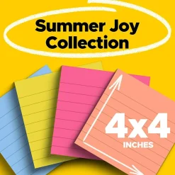 Post-It Notes*Post-it Super Sticky Notes, 4" x 4", Summer Joy Collection, Lined, 90 Sheet/Pad, 4 Pads/Pack (675-4SSJOY)