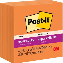 Post-It Notes*Post-it Super Sticky Notes, 3" x 3", Neon Orange, 90 Sheet/Pad, 5 Pads/Pack (654-5SSNO)