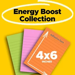 Post-It Notes*Post-it Super Sticky Notes, 4" x 6", Energy Boost Collection, Lined, 90 Sheet/Pad, 3 Pads/Pack (6603SSUC)