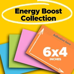 Sticky Notes*Post-it Super Sticky Notes, 4" x 6", Energy Boost Collection, 45 Sheet/Pad, 8 Pads/Pack (6445SSP)