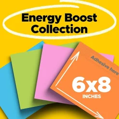 Post-It Notes*Post-it Super Sticky Notes, 8" x 6", Energy Boost Collection, 45 Sheet/Pad, 4 Pads/Pack (6845SSP)