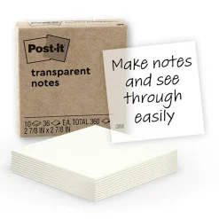 Post-It Notes*Post-it Transparent Notes, 2.8" x 2.8", Assorted Collection, 30 Sheet/Pad, 10 Pads/Pack (600-TRSPT-10P)