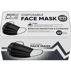 Disposable Surgical Cloth Face Mask, One Size, Black, 50/Box, 30 Boxes/Pack (TBN203204)<PPE Mask USA Discount