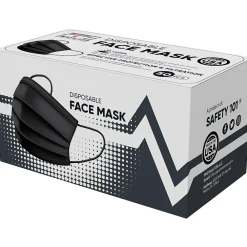 Disposable Surgical Cloth Face Mask, One Size, Black, 50/Box, 30 Boxes/Pack (TBN203204)<PPE Mask USA Discount