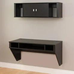 Computer Desks*Prepac Designer Floating Desk & Hutch Set, Washed Black (HRHW-0501-2M)