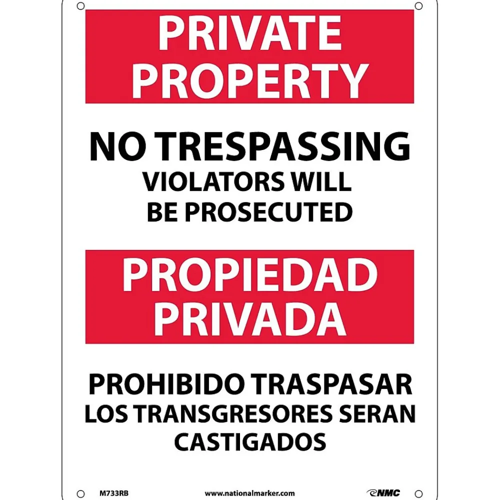 National Marker Private Property No Trespassing Violators Will Be Prosecuted, Bilingual, 14X10, Rigid Plastic