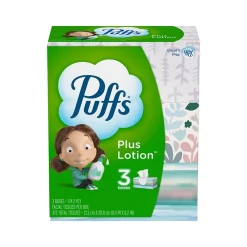 Plus Lotion Facial Tissue, 2-ply, 124 Tissues/Box, 3 Boxes/Pack (39363)<Puffs Outlet