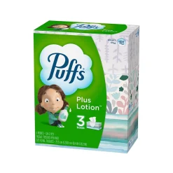 Plus Lotion Facial Tissue, 2-ply, 124 Tissues/Box, 3 Boxes/Pack (39363)<Puffs Outlet