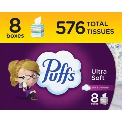 Ultra Soft Facial Tissue, 72 Tissues/Box, 8 Boxes/Pack (61971)<Puffs Online