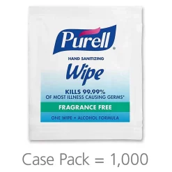 Individually Wrapped 70% Alcohol Sanitizing Hand Wipes, 1,000 Wipes/Carton (9021-1M)<Purell Best