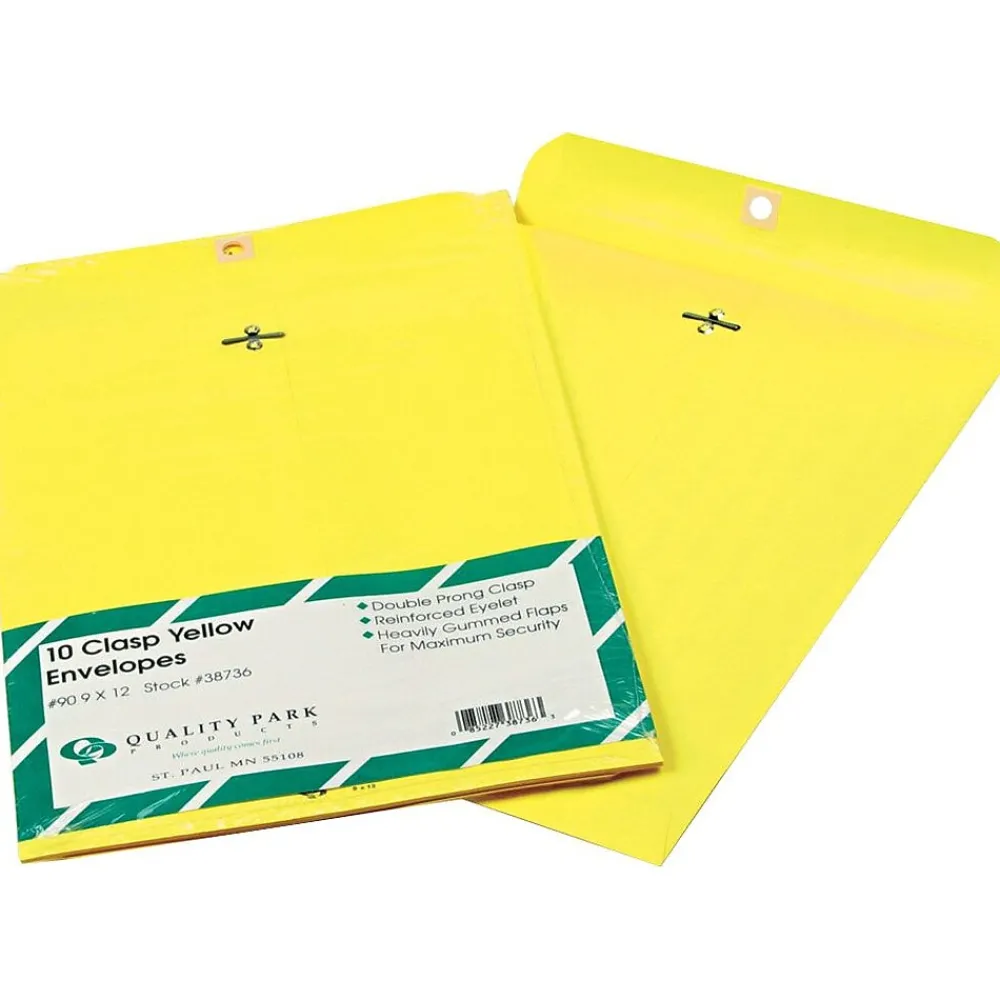 Sale Quality Park 9" x 12" Yellow Clasp Envelopes, 10/Pack