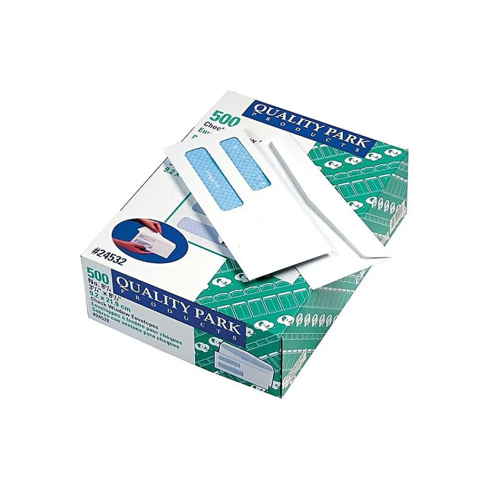 Best Quality Park Security Tinted #8 Double Window Envelope 3 5/8" x 8 5/8", White, 500/Box (QUA24532)