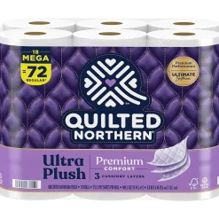 Ultra Plush Toilet Paper, 3-ply, White, 255 Sheets/Roll, 18 Rolls/Case (876045/874685)<Quilted Northern Best
