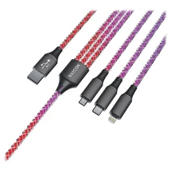 Light-up LED 3-in-1 USB to Lightning, Micro USB & USB-C Cable, 4-ft., Multicolored (RACLED110-23E-WHI)<Raycon Online