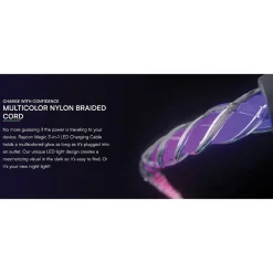 Light-up LED 3-in-1 USB to Lightning, Micro USB & USB-C Cable, 4-ft., Multicolored (RACLED110-23E-WHI)<Raycon Online