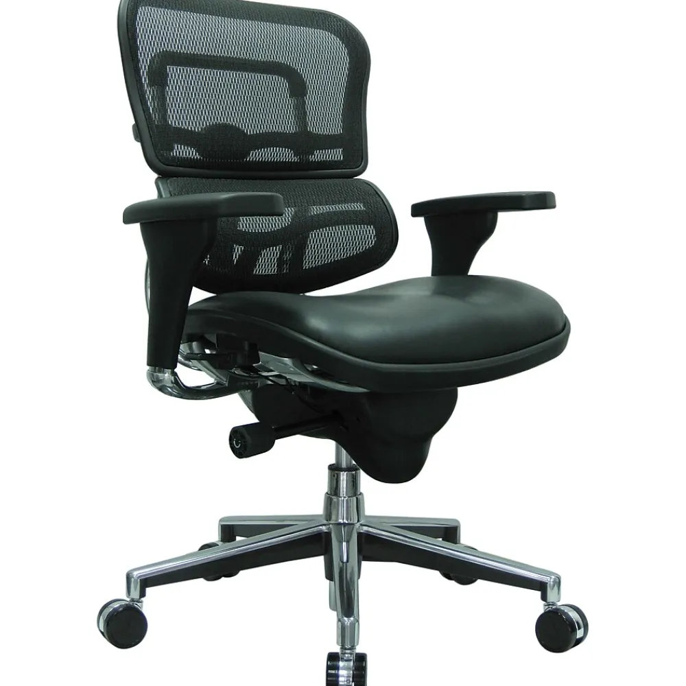Office Chairs*Eurotech Raynor Mesh/Leather Mid Back Ergo human Chair, Black