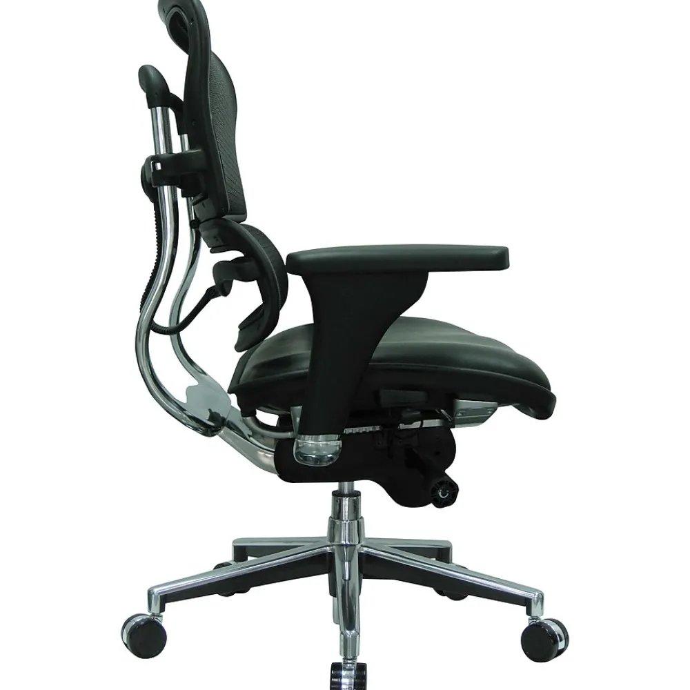 Office Chairs*Eurotech Raynor Mesh/Leather Mid Back Ergo human Chair, Black