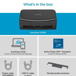 Ricoh ScanSnap IX1600 PA03770-B635 Wireless Duplex Document Scanner, Black
